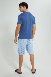 Redtag-Blue-Print-Pyjama-Set-(2-Piece)-Pyjama-Sets-Men's-