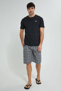 Redtag-Charcoal-T-Shirt-With-Woven-Shorts-Nightsuit-Pyjama-Sets-Men's-