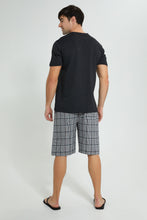 تنزيل الصورة على معرض الصور، Redtag-Charcoal-T-Shirt-With-Woven-Shorts-Nightsuit-Pyjama-Sets-Men&#39;s-
