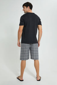 Redtag-Charcoal-T-Shirt-With-Woven-Shorts-Nightsuit-Pyjama-Sets-Men's-