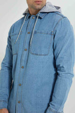 تنزيل الصورة على معرض الصور، Redtag-Indigo-Denim-Shirt-With-Hoodie-Casual-Shirts-Men&#39;s-
