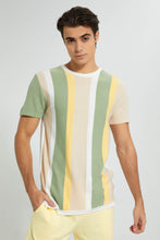 Load image into Gallery viewer, Redtag-Green-Stripe-T-Shirt-Striped-Men&#39;s-
