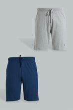 Load image into Gallery viewer, Redtag-Grey-/-Navy-2-Pack-Pyjama-Shorts-Pyjama-Bottoms-Men&#39;s-
