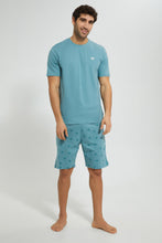 تنزيل الصورة على معرض الصور، Redtag-Green-Night-Suit-With-Printed-Shorts-Pyjama-Sets-Men&#39;s-
