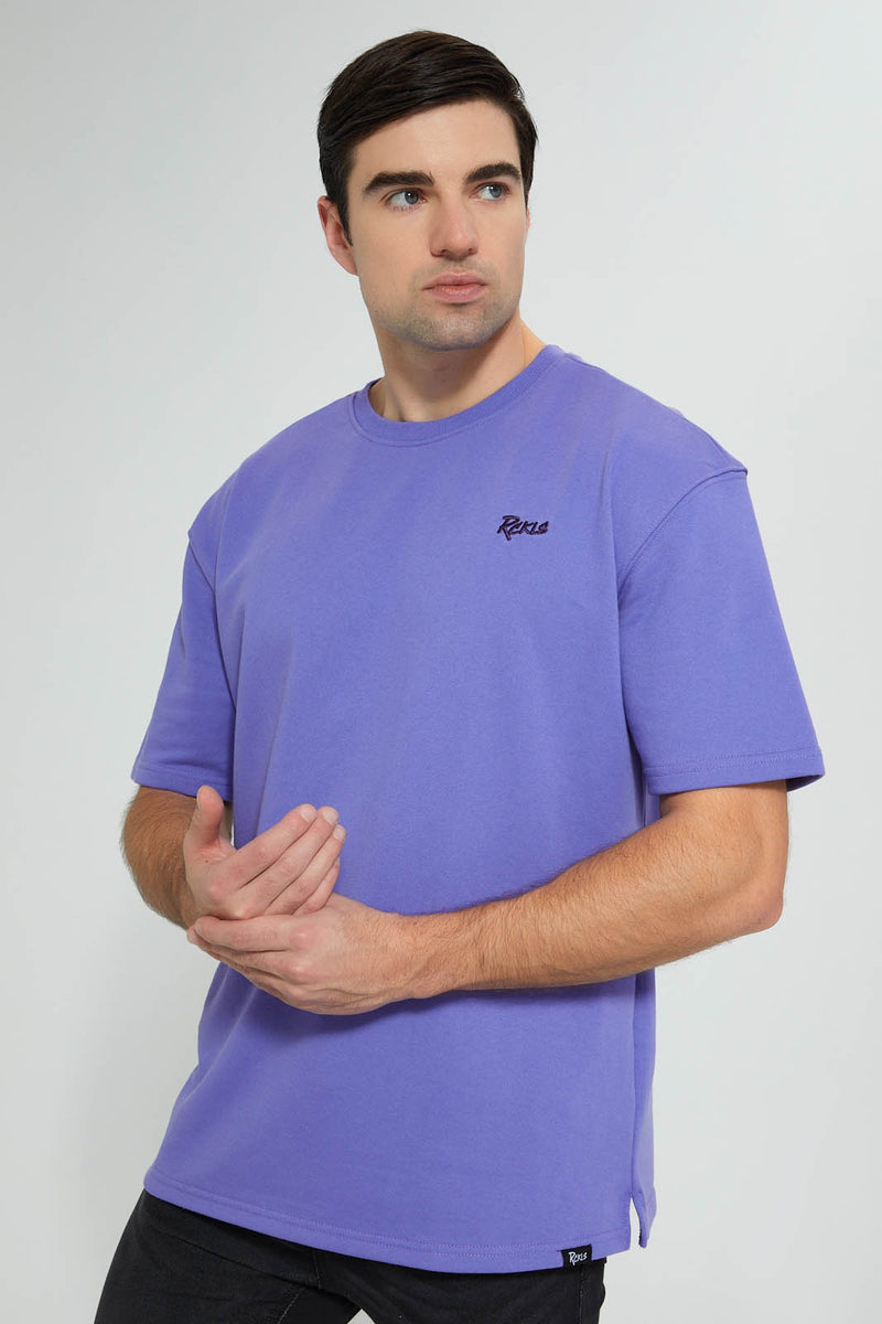 Redtag-Purple-T-Shirt-With-Logo-Graphic-Prints-Men's-