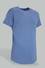 Load image into Gallery viewer, Redtag-Blue-Jacquard-Fabric-T-Shirt-Plain-Men&#39;s-
