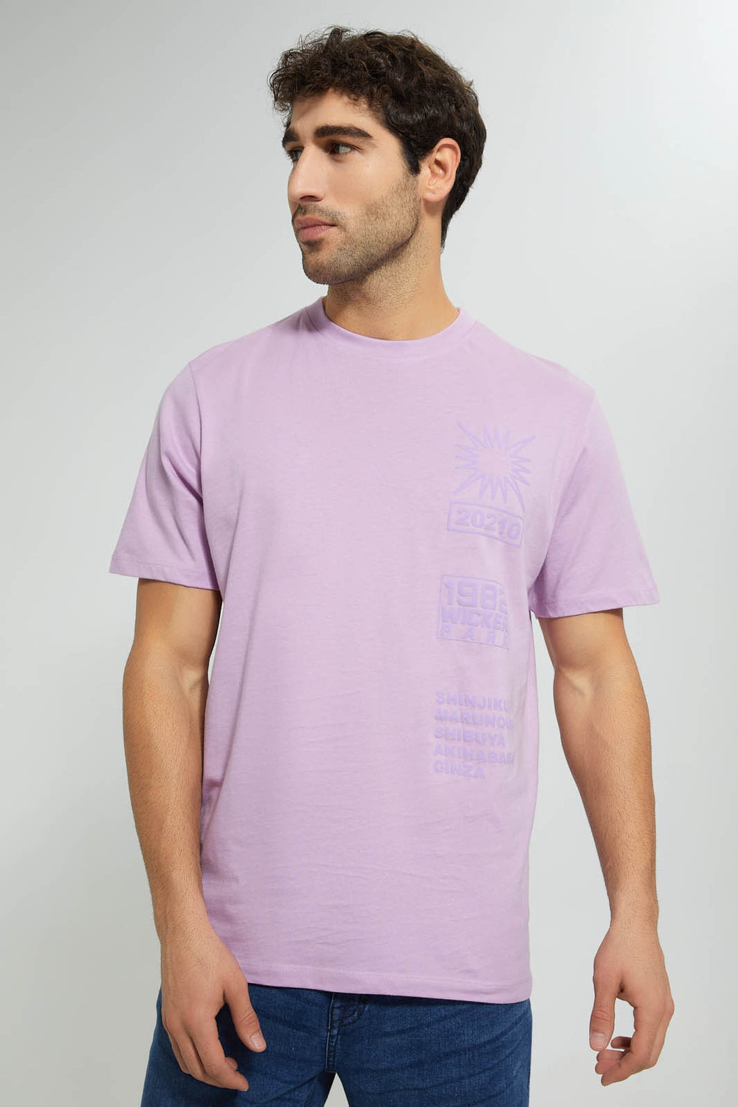 Redtag-Purple-Printed-T-Shirt-Graphic-Prints-Men's-