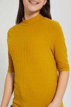 Load image into Gallery viewer, Redtag-Mustard-3/4-Sleeve-Highneck-Rib-Top-Plain-Senior-Girls-9 to 14 Years
