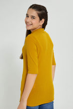 Load image into Gallery viewer, Redtag-Mustard-3/4-Sleeve-Highneck-Rib-Top-Plain-Senior-Girls-9 to 14 Years
