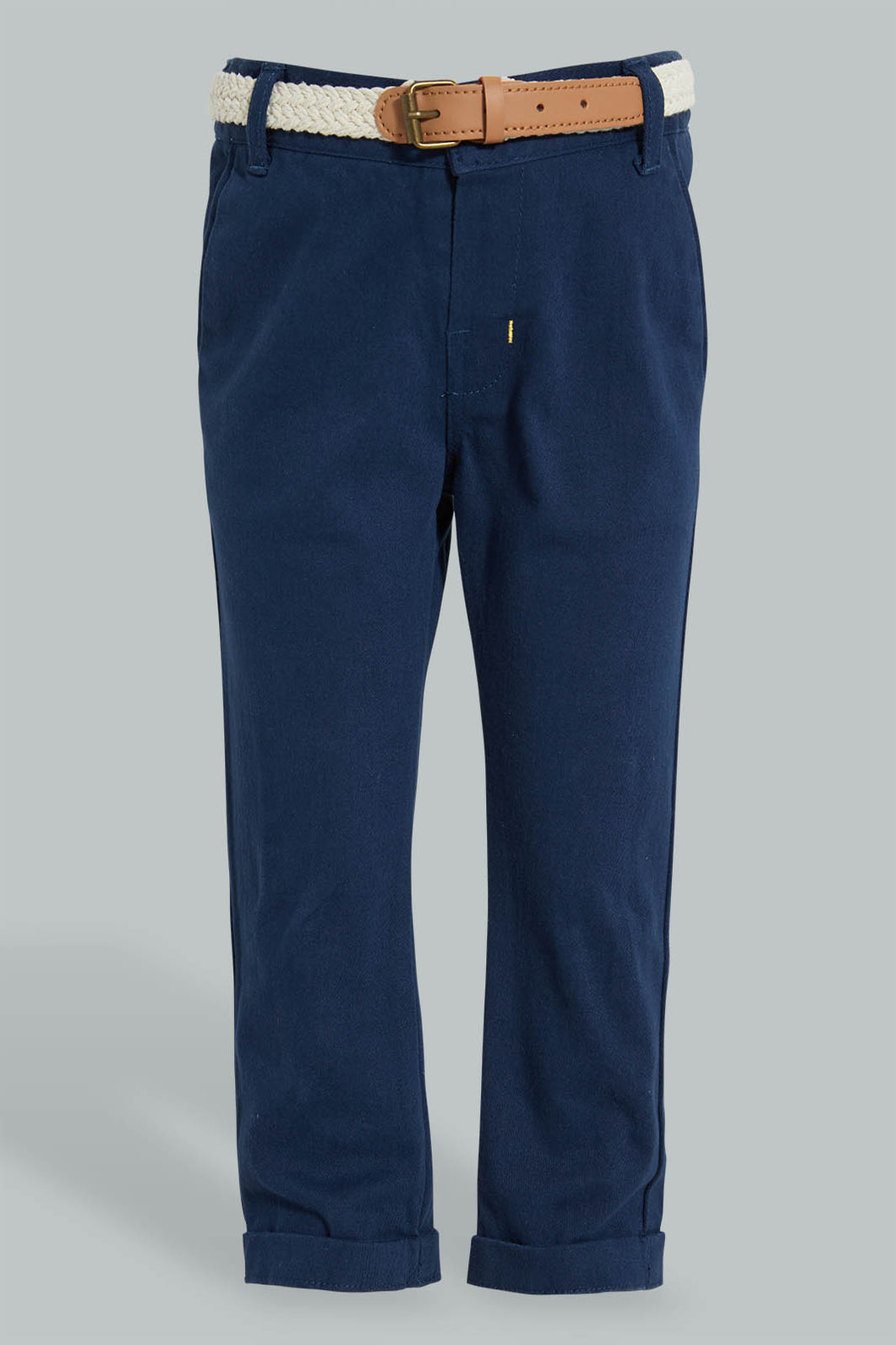 Redtag-Navy-Breaded-Belt-Chino-Pant-Chinos-Infant-Boys-3 to 24 Months
