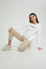 تنزيل الصورة على معرض الصور، Redtag-White-Jacquard-Sweatshirt-Sweatshirts-Senior-Girls-9 to 14 Years
