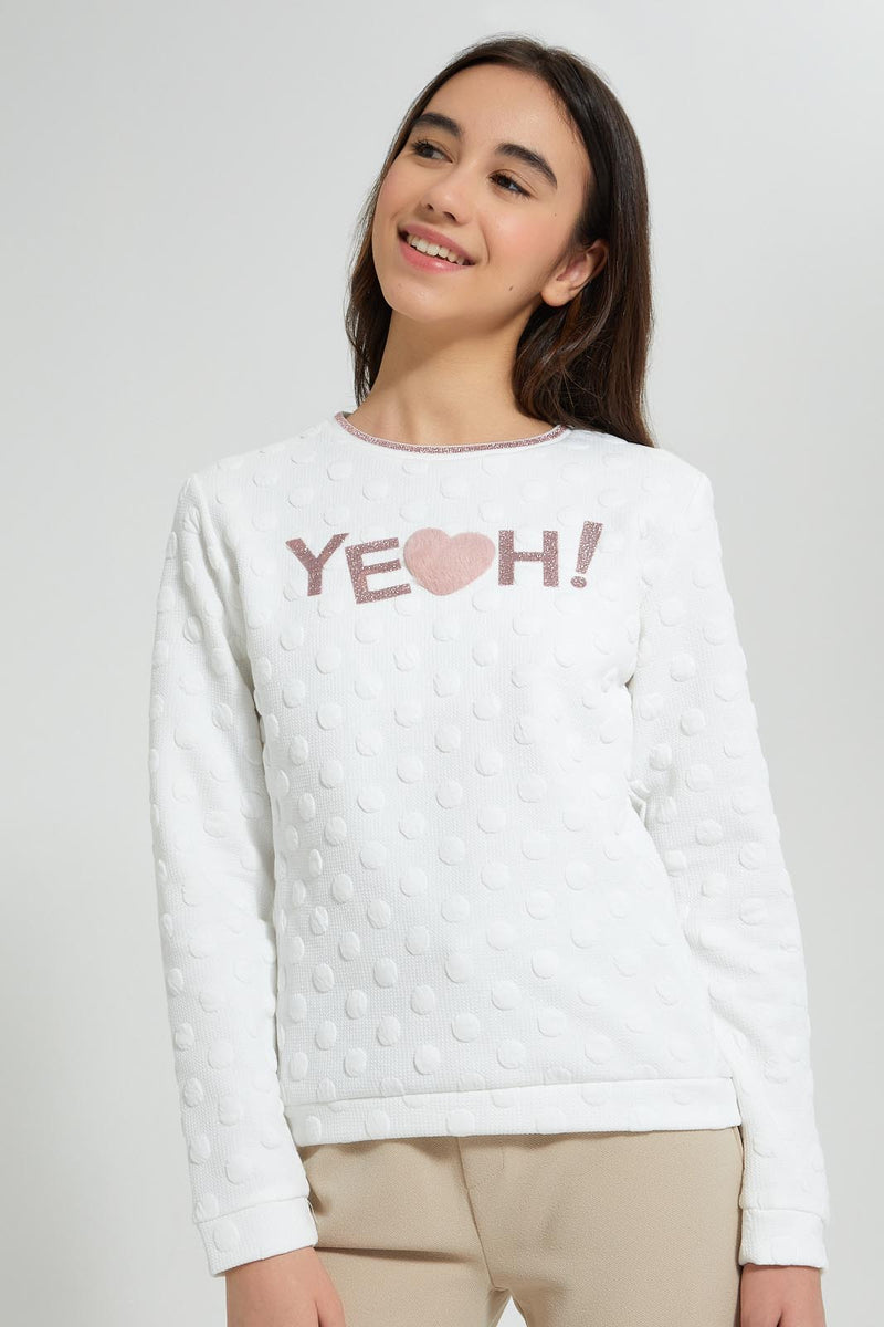 Redtag-White-Jacquard-Sweatshirt-Sweatshirts-Senior-Girls-9 to 14 Years