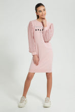 Load image into Gallery viewer, Redtag-Pink-SweaT-Shirt-Dress-With-Chiffon-Sleeve-Dresses-Senior-Girls-9 to 14 Years
