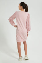 Load image into Gallery viewer, Redtag-Pink-SweaT-Shirt-Dress-With-Chiffon-Sleeve-Dresses-Senior-Girls-9 to 14 Years
