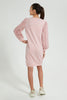 Redtag-Pink-SweaT-Shirt-Dress-With-Chiffon-Sleeve-Dresses-Senior-Girls-9 to 14 Years