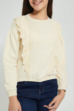 Load image into Gallery viewer, Redtag-Beige-Sweatshirt-With-Woven-Contrast-Sweatshirts-Senior-Girls-9 to 14 Years
