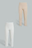 Redtag-Beige/Grey-Melange-Capri-2-Packs-Leggings-Senior-Girls-9 to 14 Years