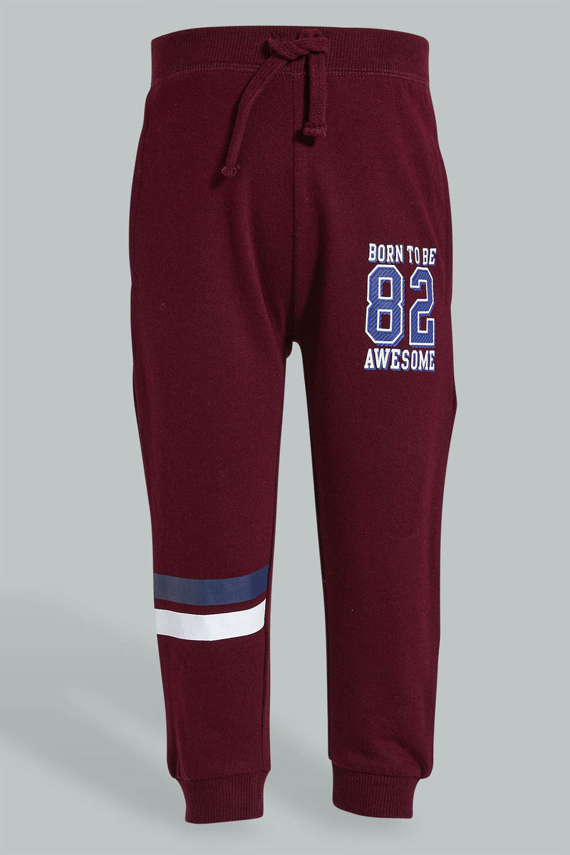 Redtag-Burgundy-Active-Track-Pant-Joggers-Infant-Boys-3 to 24 Months