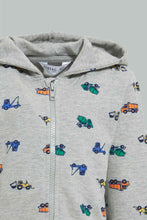 Load image into Gallery viewer, Redtag-Grey-Car-Printed-Hoody-Zipper-Sweatshirt-Sweatshirts-Infant-Boys-3 to 24 Months
