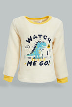 Load image into Gallery viewer, Redtag-Ecru-And-Mustard-Dino-Fluffy-2-Pack-Pj-Set-Pyjama-Sets-Infant-Boys-3 to 24 Months
