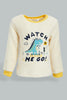 Redtag-Ecru-And-Mustard-Dino-Fluffy-2-Pack-Pj-Set-Pyjama-Sets-Infant-Boys-3 to 24 Months