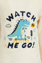 Load image into Gallery viewer, Redtag-Ecru-And-Mustard-Dino-Fluffy-2-Pack-Pj-Set-Pyjama-Sets-Infant-Boys-3 to 24 Months
