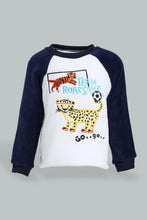 Load image into Gallery viewer, Redtag-White-And-Navy-Tiger-Fluffy-2-Pack-Pj-Set-Pyjama-Sets-Infant-Boys-3 to 24 Months
