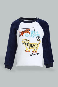 Redtag-White-And-Navy-Tiger-Fluffy-2-Pack-Pj-Set-Pyjama-Sets-Infant-Boys-3 to 24 Months