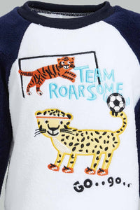 Redtag-White-And-Navy-Tiger-Fluffy-2-Pack-Pj-Set-Pyjama-Sets-Infant-Boys-3 to 24 Months