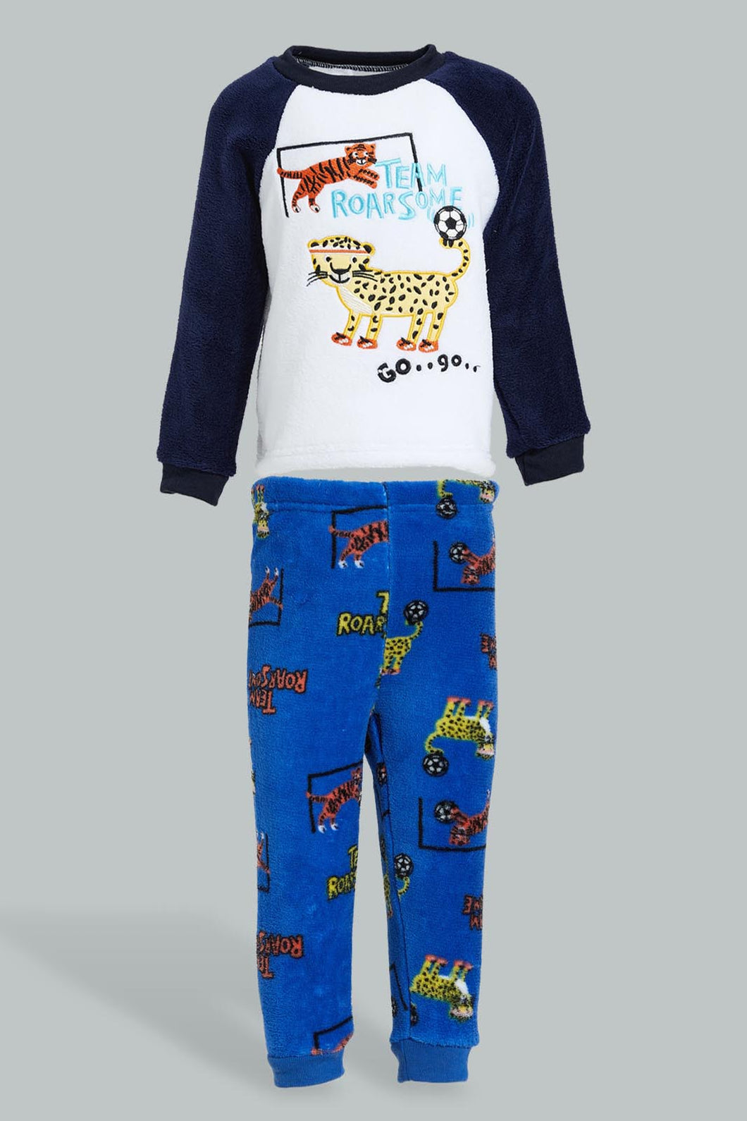 Redtag-White-And-Navy-Tiger-Fluffy-2-Pack-Pj-Set-Pyjama-Sets-Infant-Boys-3 to 24 Months