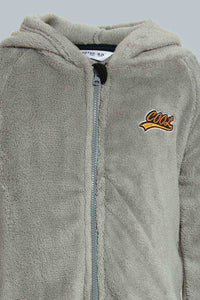 Redtag-Grey-Fluffy-Hoody-Onsie-Pj-Set-Pyjama-Sets-Infant-Boys-3 to 24 Months