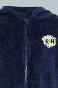 Redtag-Navy-Fluffy-Hoody-Onsie-Pj-Set-Pyjama-Sets-Infant-Boys-3 to 24 Months