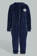 Load image into Gallery viewer, Redtag-Navy-Fluffy-Hoody-Onsie-Pj-Set-Pyjama-Sets-Infant-Boys-3 to 24 Months
