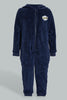 Redtag-Navy-Fluffy-Hoody-Onsie-Pj-Set-Pyjama-Sets-Infant-Boys-3 to 24 Months