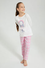 Load image into Gallery viewer, Redtag-Pink-Plaid-Flannel-Bottom-Nightsuit-Pyjama-Sets-Girls-2 to 8 Years
