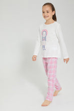 Load image into Gallery viewer, Redtag-Pink-Plaid-Flannel-Bottom-Nightsuit-Pyjama-Sets-Girls-2 to 8 Years
