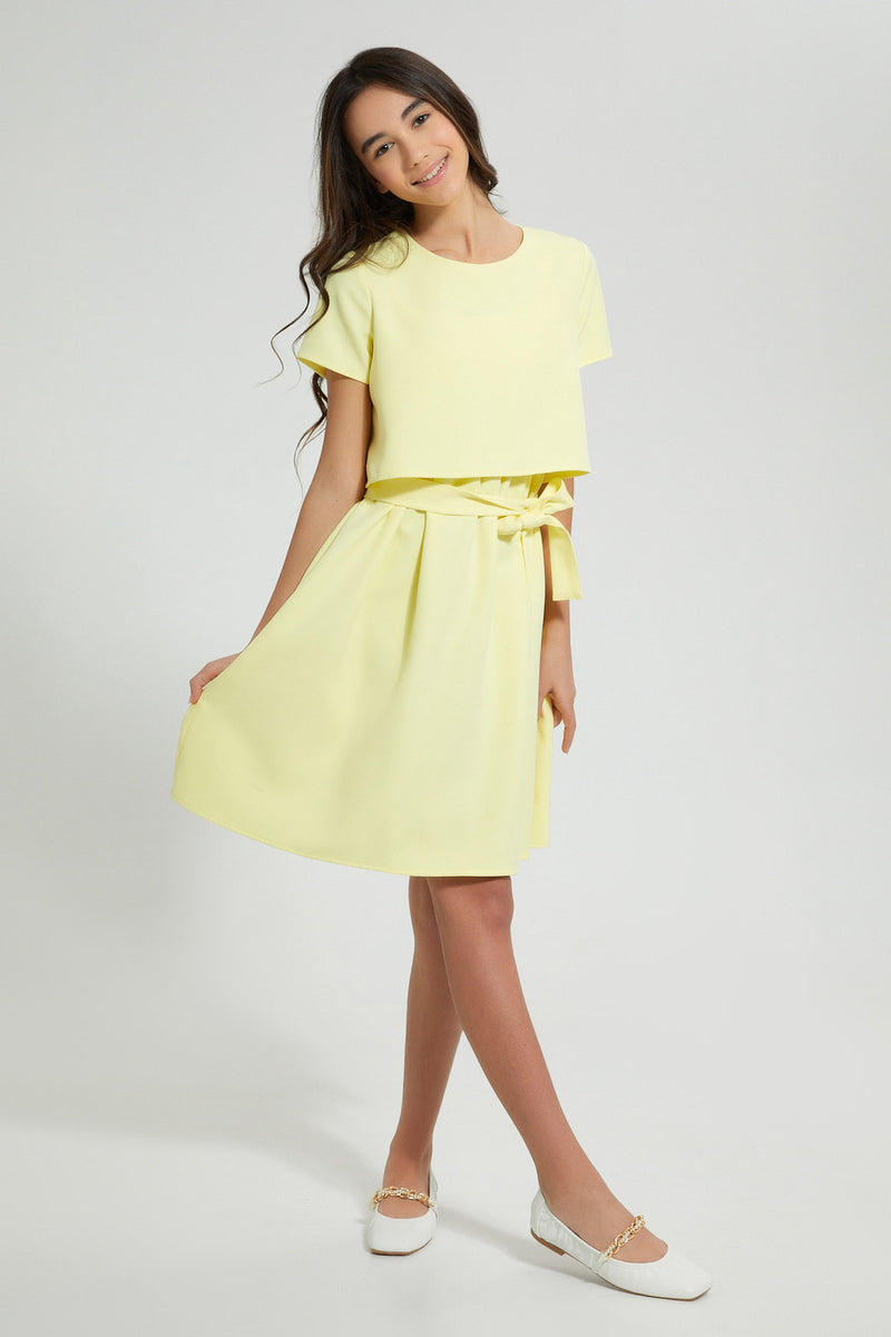 Redtag-Yellow-Twofer-Dress-Dresses-Senior-Girls-9 to 14 Years