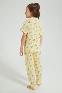 Redtag-Yellow-Bunny-Print-Woven-Nightsuit-Colour:Yellow,-Filter:Girls-(2-to-8-Yrs),-Girls-Pyjama-Sets,-New-In,-New-In-GIR,-Non-Sale,-S22B,-Section:Kidswear-Girls-2 to 8 Years