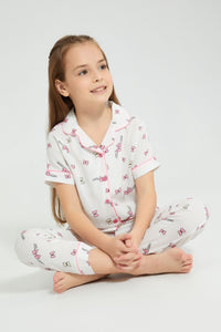 Redtag-White-Butterfly-Print-Woven-Nightsuit-Colour:White,-Filter:Girls-(2-to-8-Yrs),-Girls-Pyjama-Sets,-New-In,-New-In-GIR,-Non-Sale,-S22B,-Section:Kidswear-Girls-2 to 8 Years