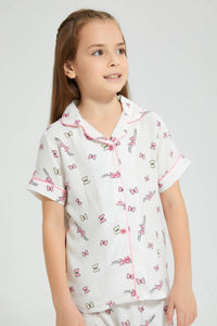 Redtag-White-Butterfly-Print-Woven-Nightsuit-Colour:White,-Filter:Girls-(2-to-8-Yrs),-Girls-Pyjama-Sets,-New-In,-New-In-GIR,-Non-Sale,-S22B,-Section:Kidswear-Girls-2 to 8 Years