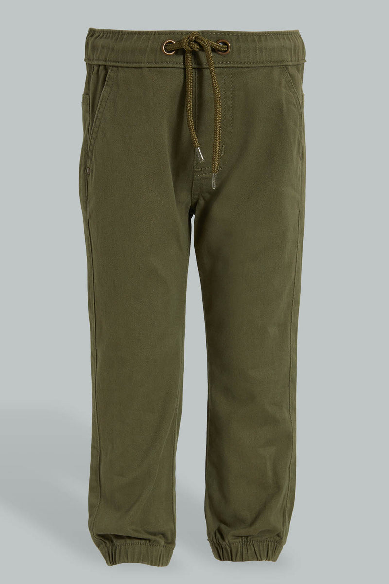 Redtag-Olive-Twill-Jogger-Trousers-Infant-Boys-3 to 24 Months