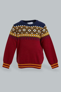 Redtag-Red-Jacquard-Design-Pullover-Pullovers-Infant-Boys-3 to 24 Months