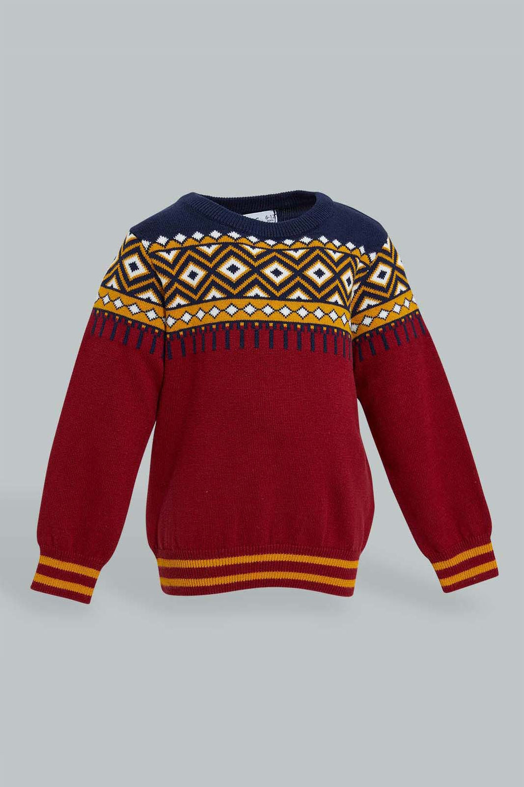 Redtag-Red-Jacquard-Design-Pullover-Pullovers-Infant-Boys-3 to 24 Months