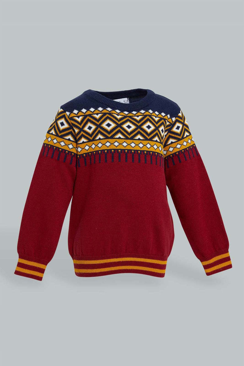 Redtag-Red-Jacquard-Design-Pullover-Pullovers-Infant-Boys-3 to 24 Months