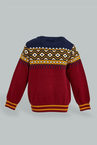 Redtag-Red-Jacquard-Design-Pullover-Pullovers-Infant-Boys-3 to 24 Months
