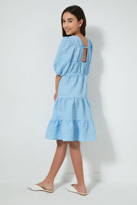 Redtag-Lt-Blue-Crinkle-Layered-Dress-Dresses-Senior-Girls-9 to 14 Years