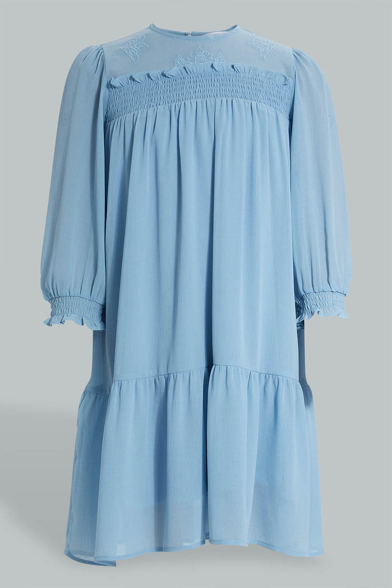 Redtag-Lt-Blue-Chiffon-L/S-Dress-Dresses-Senior-Girls-9 to 14 Years