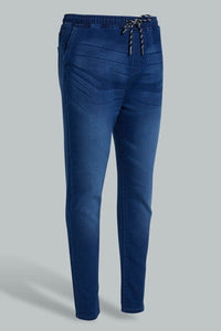 Redtag-Mid-Wash-Knit-Denim-Jogger-Colour:Indigo,-Filter:Men's-Clothing,-Men-Jeans,-New-In,-New-In-Men,-Non-Sale,-S22B,-Section:Men-Men's-