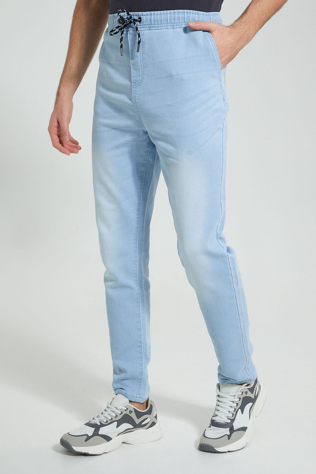 Redtag-Light-Wash-Knit-Denim-Jogger-Colour:Light-Wash,-Filter:Men's-Clothing,-Men-Jeans,-New-In,-New-In-Men,-Non-Sale,-S22B,-Section:Men-Men's-