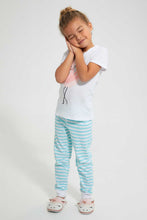 Load image into Gallery viewer, Redtag-White-Flamingo-Print-Nightsuit-With-Cuff-Bottom-Pyjama-Sets-Girls-2 to 8 Years
